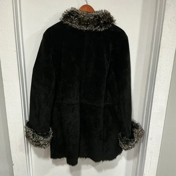 LNR Penny Lane Style Real Suede Leather, Faux Fur Coat, Black, XL, EUC - Picture 5 of 11